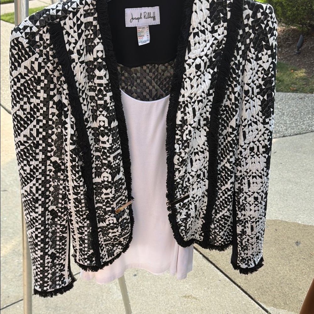 Joseph Ribkoff Black and White Textured Open Blazer